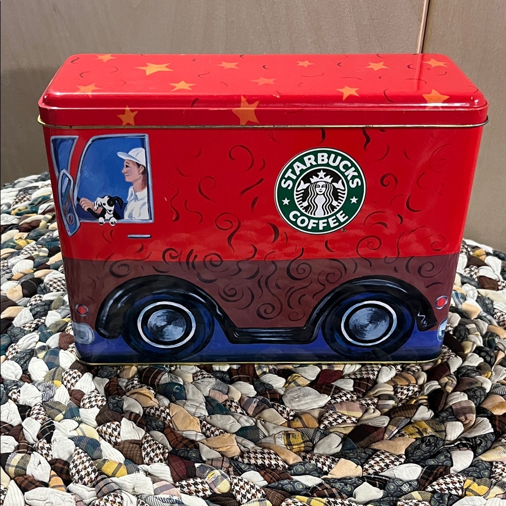 Starbucks Red and Brown Coffee Tin with Truck Art